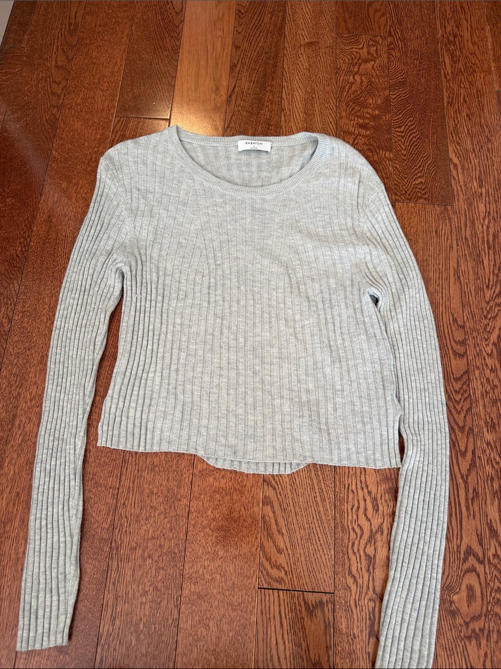 Babaton Heather Gray Ribbed Long Sleeve Crewneck